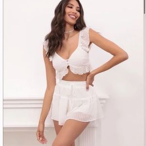 Caris Dotted Chiffon Set in White